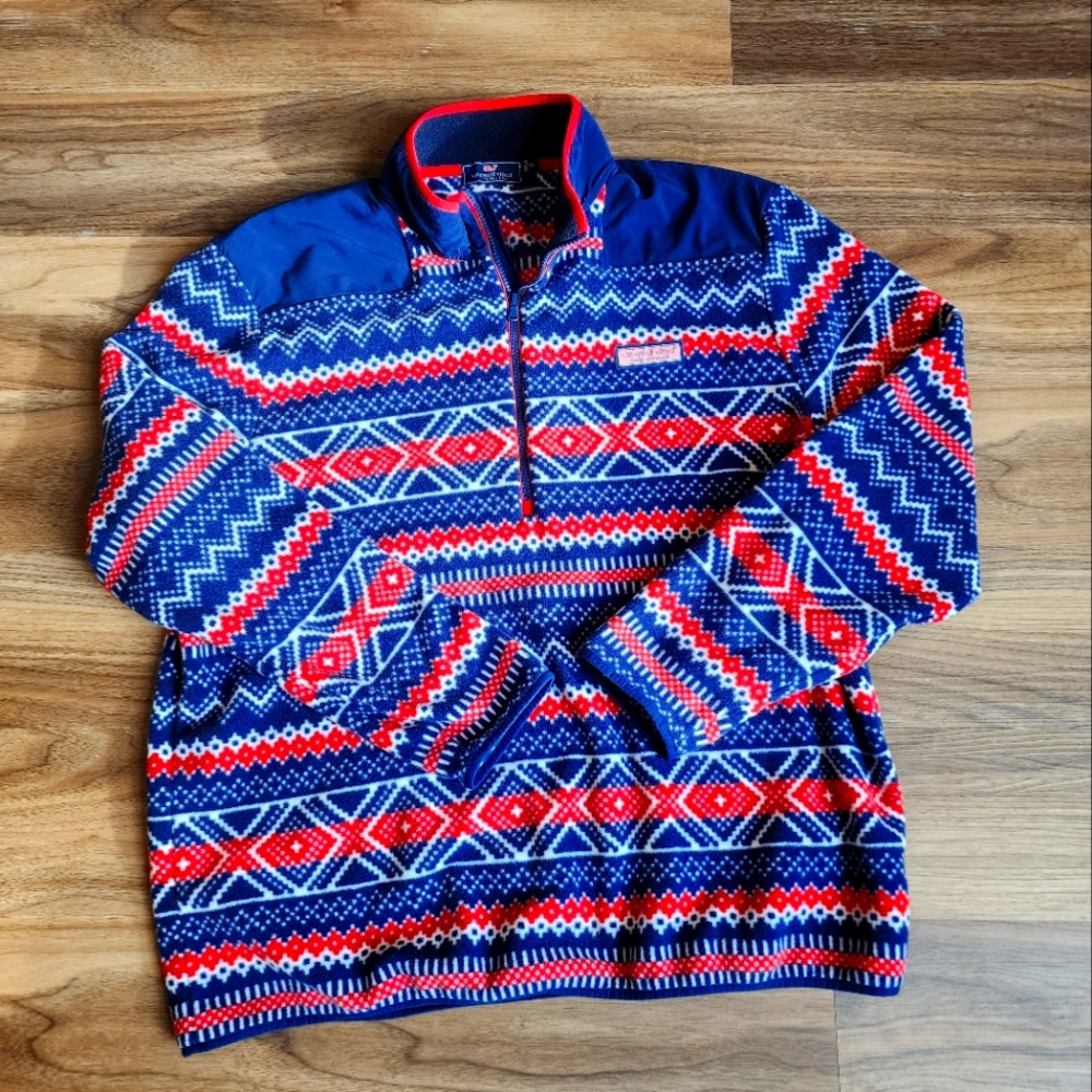 Vineyard Vines Shep Shirt Fair Isle Men's Half Zip Fleece Sweatshirt. XXL
